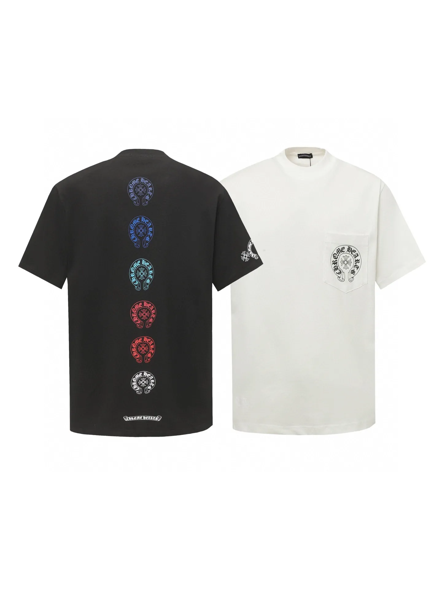 🅿️180 Chrome hearte/Chrome heart ch 25ss early spring horseshoe cross six-color printed short-sleeved T-shirt. A must-have item for daily commuting for men and women in light luxury. The correct version is welcome to compare. Detailed features ·280 grams of 100% cotton double yarn jersey fabric ·Custom-dyed in the same cylinder, special thickened 32 pieces double-strand 1x1 thread ·Double-needle cross-stitch technology ·Original main mark washed hangtag Color: black white Size: XS-L